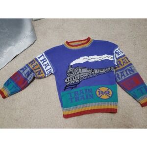 Vintage Barrel Train Sweater Boys Size 5/6 USA Made Rare HTF